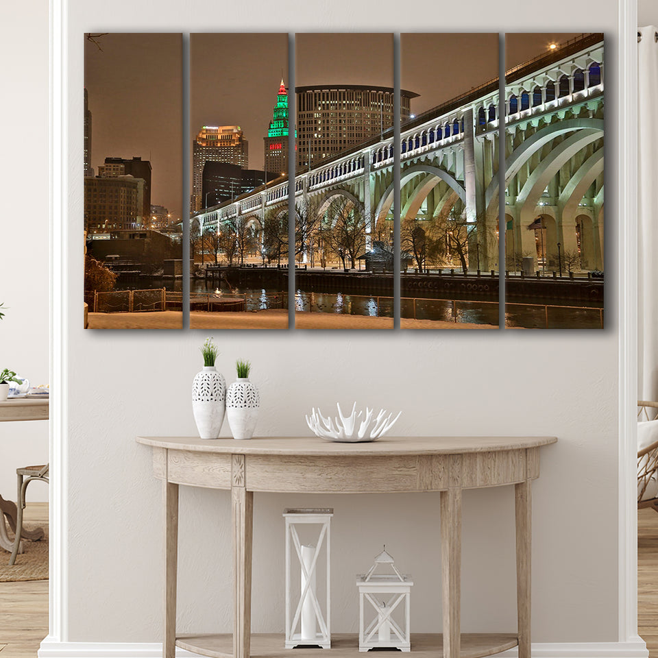 Cleveland Skyline, Cleveland Canvas Art 5 Panels B,Large Canvas,Canvas Prints Wall Art Home Decor