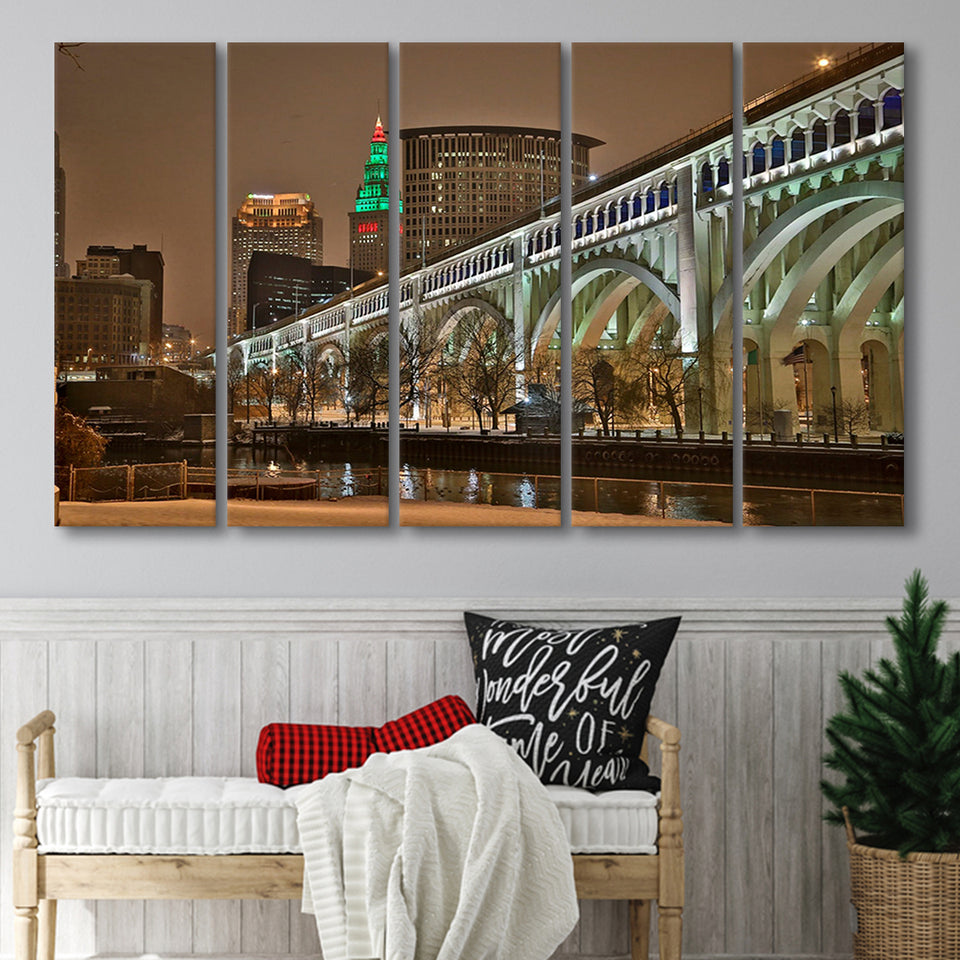 Cleveland Skyline, Cleveland Canvas Art 5 Panels B,Large Canvas,Canvas Prints Wall Art Home Decor