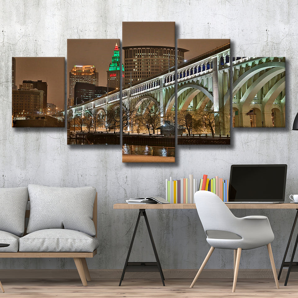 Cleveland Skyline, Cleveland Canvas Art Multi Panels,Canvas Prints Wall Art Home Decor