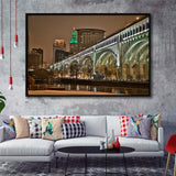 Cleveland Skyline, Cleveland Canvas Art Framed Canvas Prints Wall Art Decor, Black Floating Frame