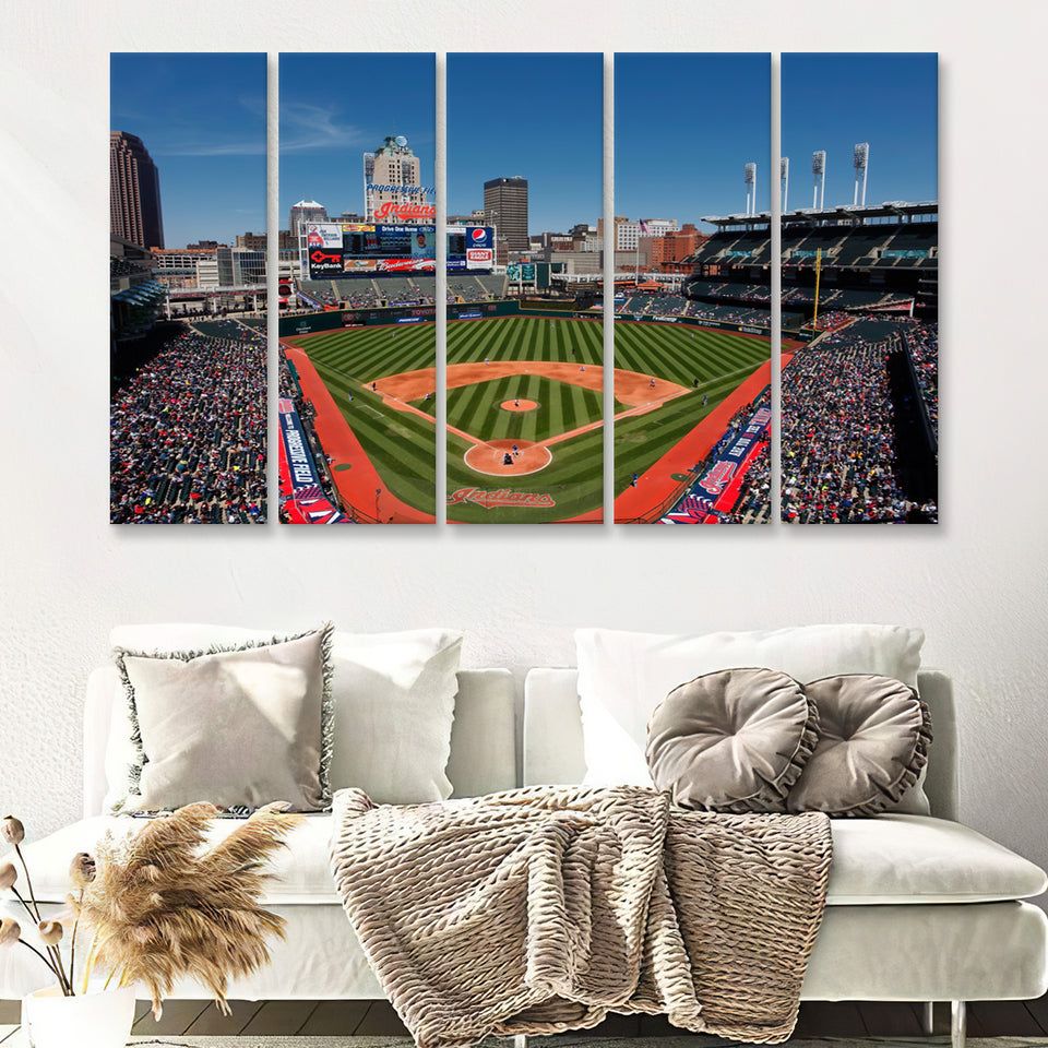 Cleveland Travel Baseball Stadiums 5 Pieces Canvas Prints Wall Art Decor - Painting Canvas,Multi Panel,Painting Prints,For Sale