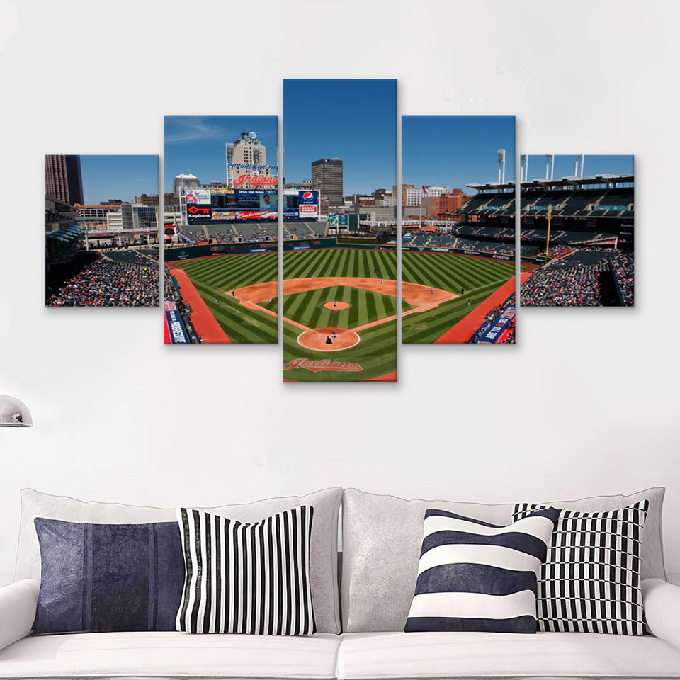 Cleveland Travel Baseball Stadiums  5 Pieces Canvas Prints Wall Art - Painting Canvas, Multi Panel, Home Wall Decor, For Sale