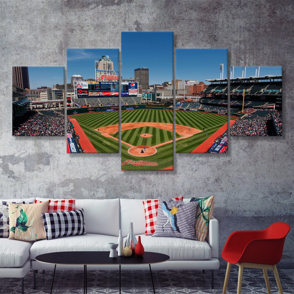 Cleveland Travel Baseball Stadiums  5 Pieces Canvas Prints Wall Art - Painting Canvas, Multi Panel, Home Wall Decor, For Sale