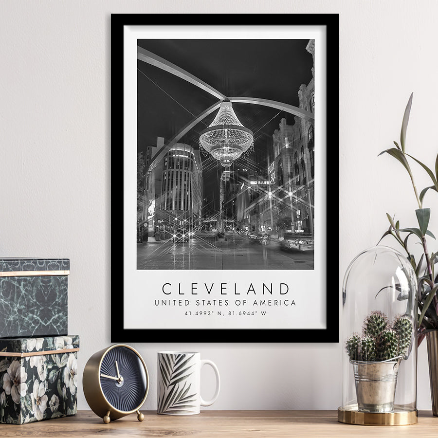 Cleveland, Usa 1 Black And White Art Framed Art Prints Wall Art Decor, Framed Picture