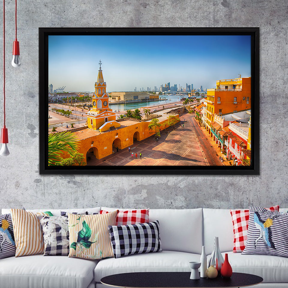 Clock Tower Gate in Cartagena's old city Framed Canvas Prints Wall Art - Painting Canvas, Wall Decor, Home Decor