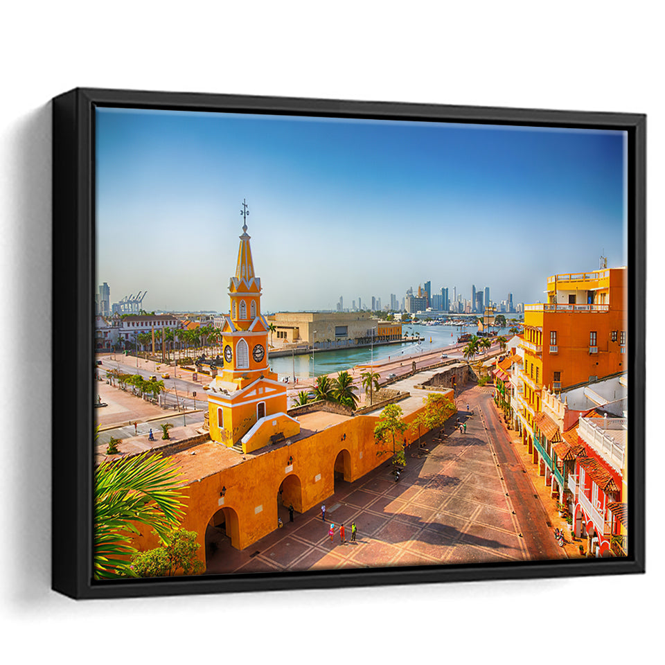 Clock Tower Gate in Cartagena's old city Framed Canvas Prints Wall Art - Painting Canvas, Wall Decor, Home Decor
