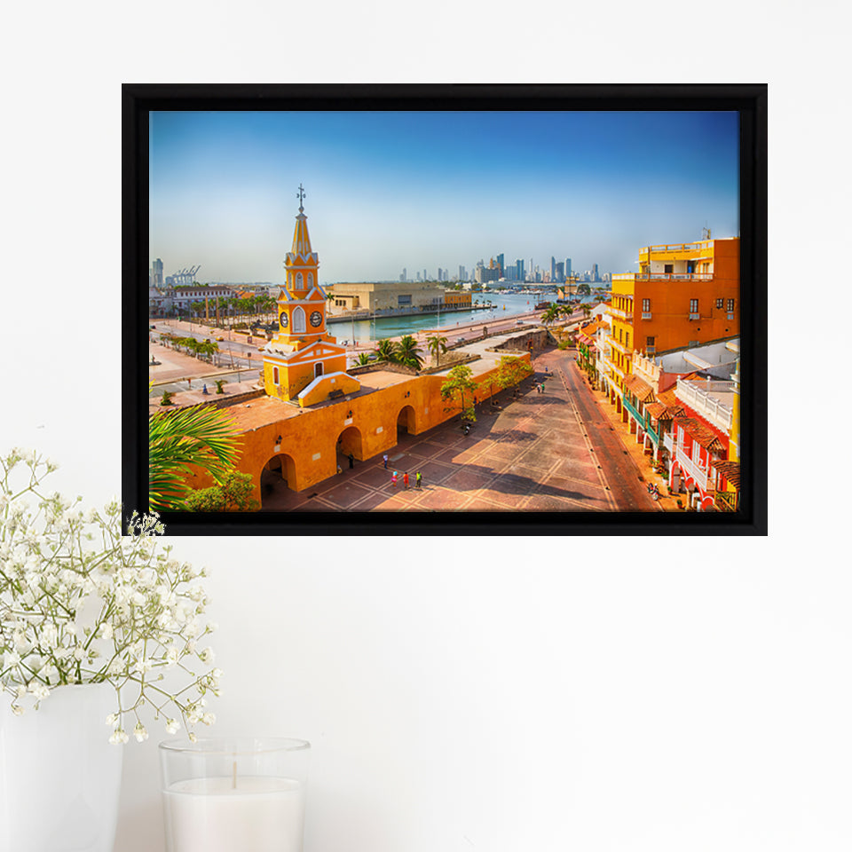 Clock Tower Gate in Cartagena's old city Framed Canvas Prints Wall Art - Painting Canvas, Wall Decor, Home Decor