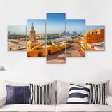 Clock Tower Gate in Cartagena's old city 5 Pieces Canvas Prints Wall Art - Painting Canvas, Multi Panels, Wall Decor