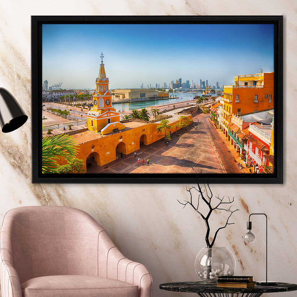 Clock Tower Gate in Cartagena's old city Framed Canvas Prints Wall Art - Painting Canvas, Wall Decor, Home Decor