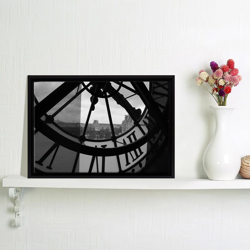 Clock Tower In Paris Framed Canvas Wall Art - Framed Prints, Prints for Sale, Canvas Painting