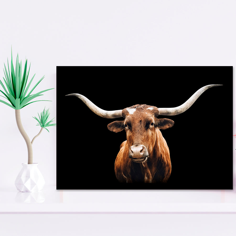 Close Up Portrait Of Reddish Brown Cow With A Black Background Framed Art Print Wall Decor - Painting Art, Framed Picture, Home Decor