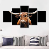 Close Up Portrait Of Reddish Brown Cow With A Black Background 5 Piece Multi Panels Canvas Prints Wall Art Decor - Painting Canvas