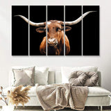 Close Up Portrait Of Reddish Brown Cow With A Black Background 5 Piece B Multi Panels Canvas Prints Wall Art Decor