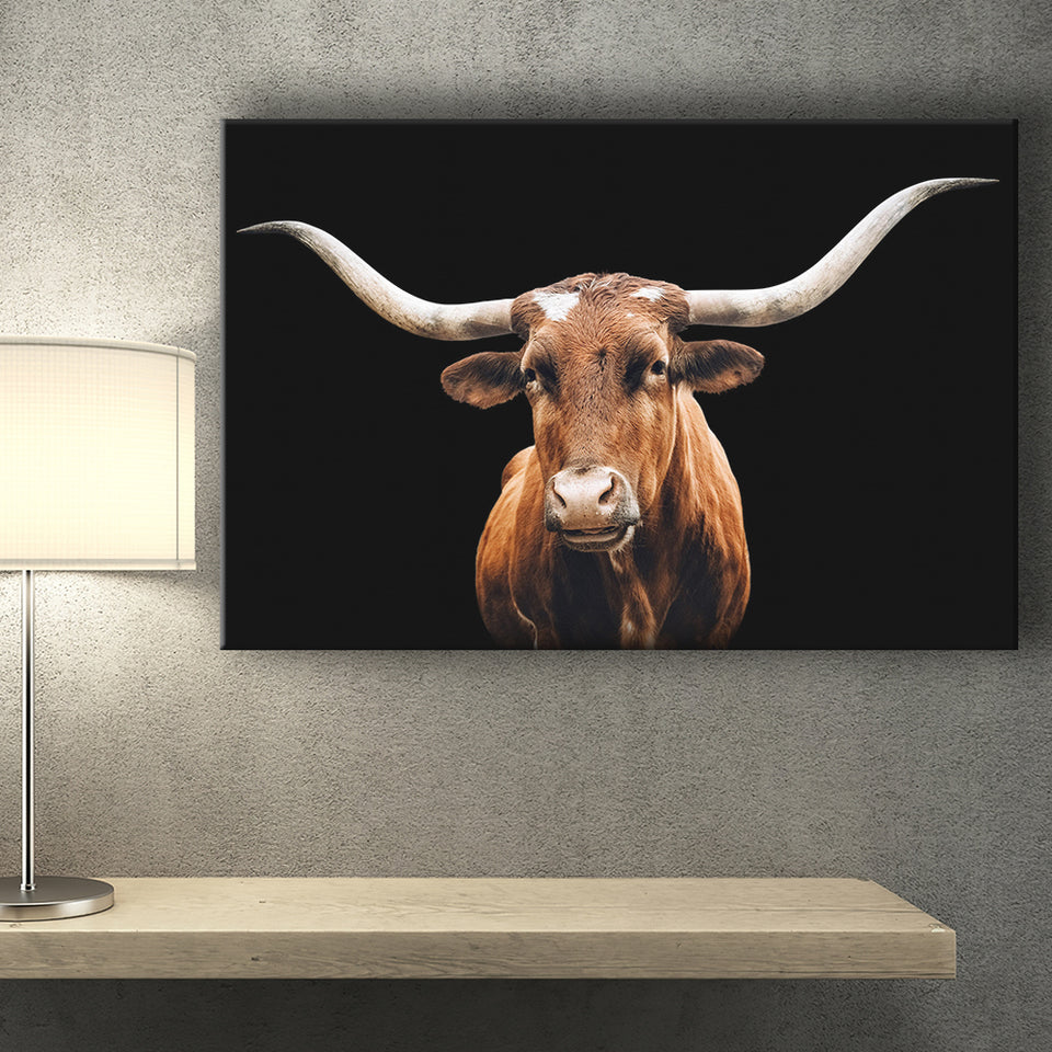 Close Up Portrait Of Reddish Brown Cow With A Black Background Canvas Prints Wall Art - Painting Canvas,Wall Decor,Art Print,Home Decor