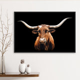 Close Up Portrait Of Reddish Brown Cow With A Black Background Framed Canvas Prints Wall Art - Painting Canvas,Framed Picture,Wall Decor