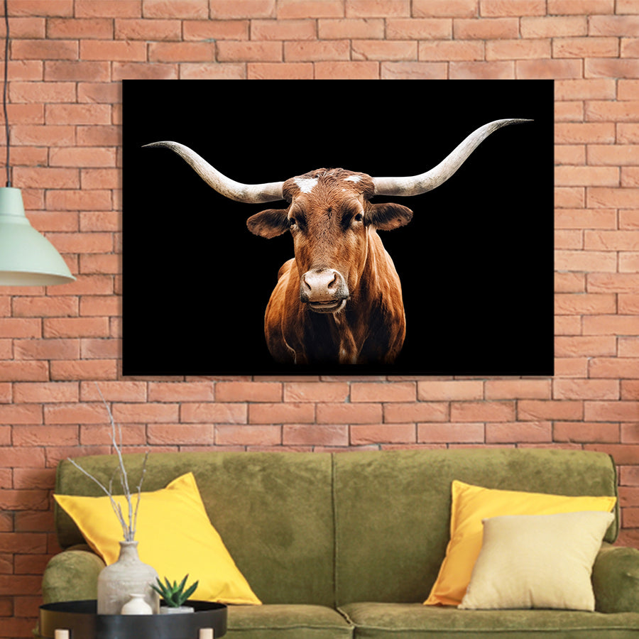 Close Up Portrait Of Reddish Brown Cow With A Black Background Framed Art Print Wall Decor - Painting Art, Framed Picture, Home Decor