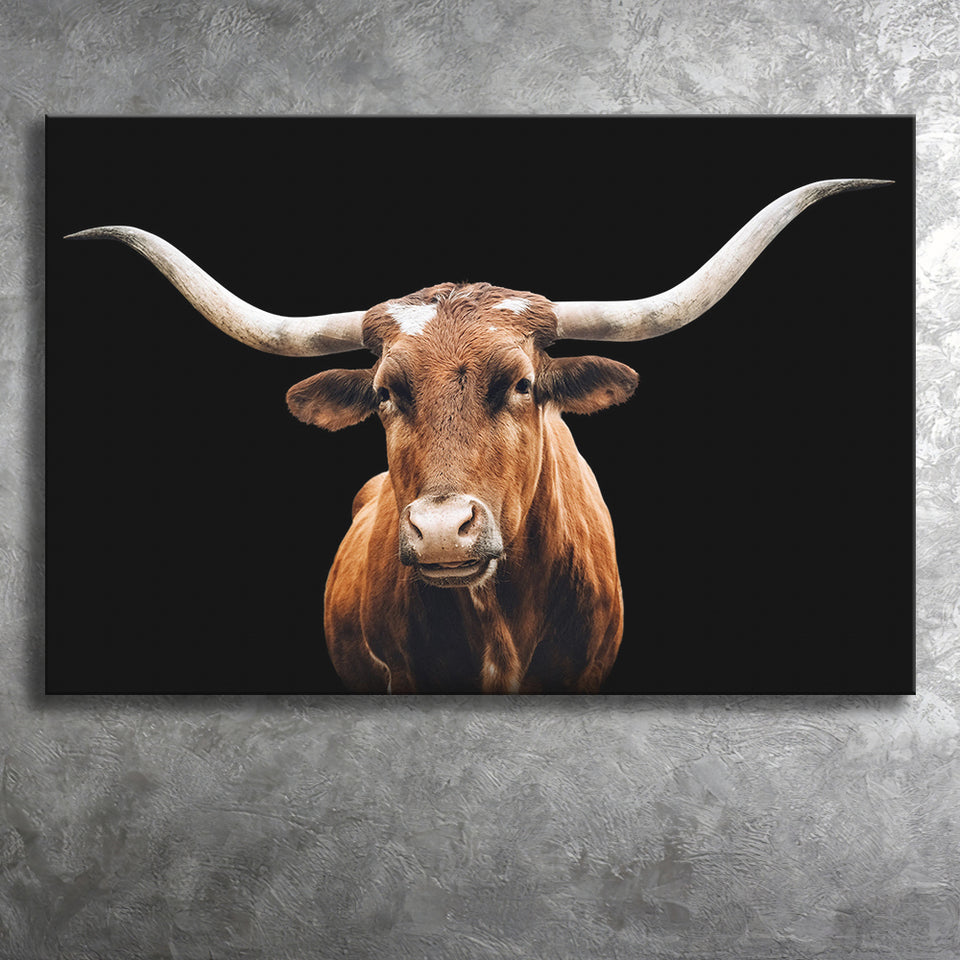 Close Up Portrait Of Reddish Brown Cow With A Black Background Canvas Prints Wall Art - Painting Canvas,Wall Decor,Art Print,Home Decor
