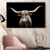 Close Up Portrait Of Texas Longhorn Cow With Black Background Framed Canvas Prints Wall Art - Painting Canvas,Framed Picture,Wall Decor