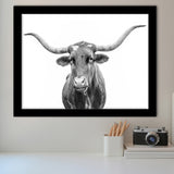 Close Up Portrait Of Texas Longhorn Cow Framed Art Print Wall Decor - Painting Art, Framed Picture, Home Decor