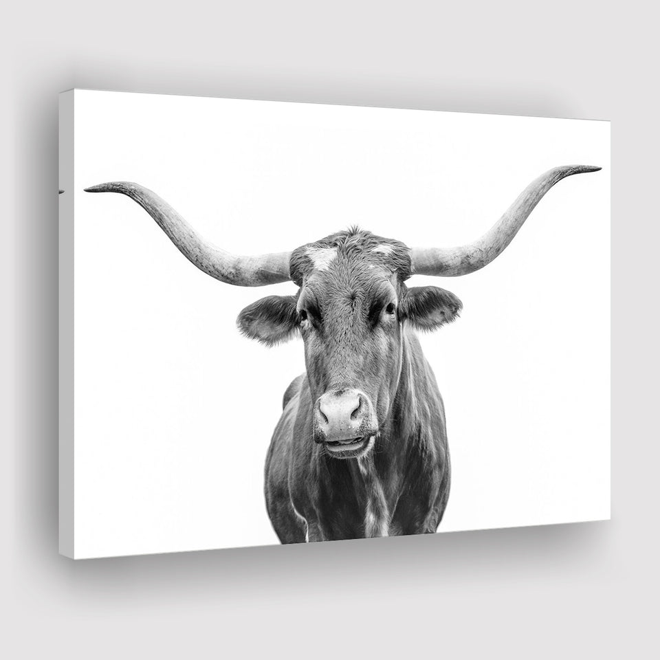 Close Up Portrait Of Texas Longhorn Cow Canvas Prints Wall Art - Painting Canvas,Wall Decor,Art Print,Home Decor