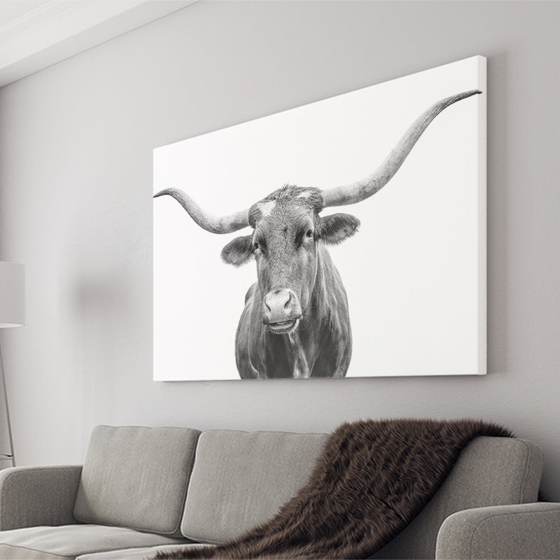Close Up Portrait Of Texas Longhorn Cow Canvas Prints Wall Art - Painting Canvas,Wall Decor,Art Print,Home Decor