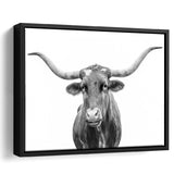 Close Up Portrait Of Texas Longhorn Cow Framed Canvas Prints Wall Art - Painting Canvas,Framed Picture,Home Art Wall Decor