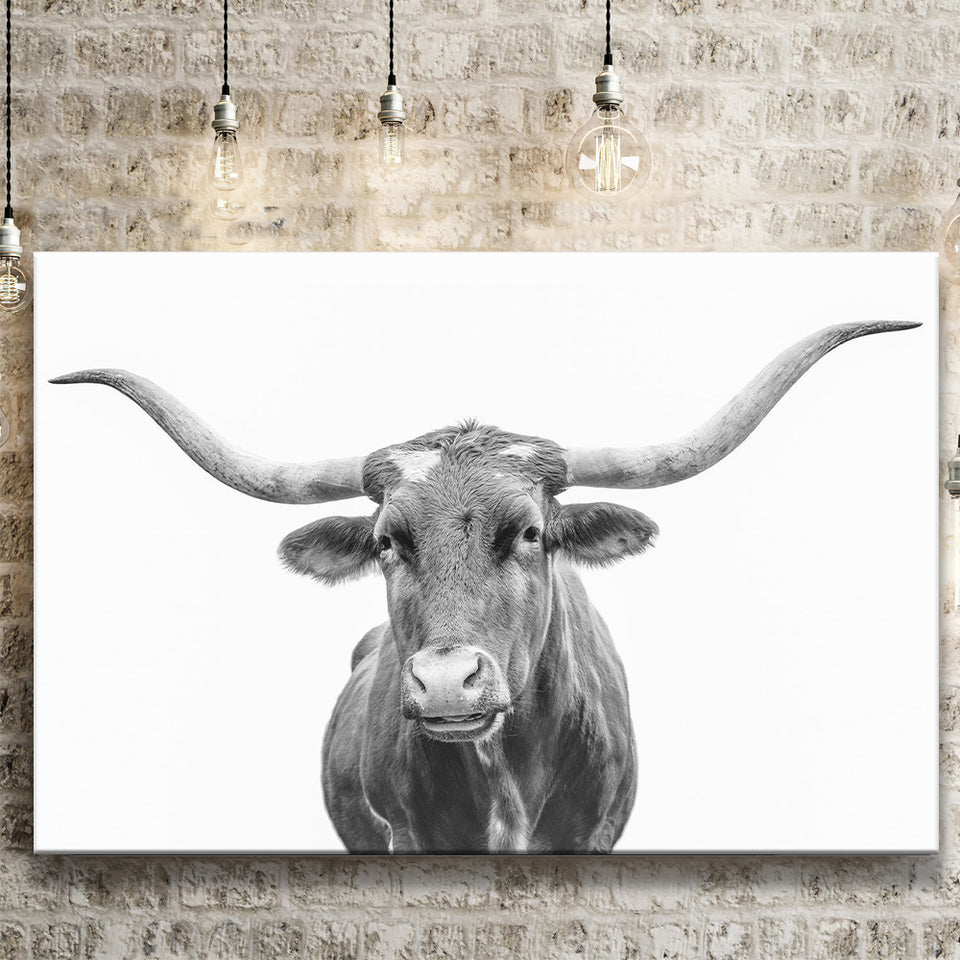 Close Up Portrait Of Texas Longhorn Cow Canvas Prints Wall Art - Painting Canvas,Wall Decor,Art Print,Home Decor