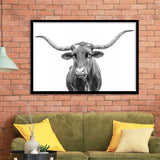 Close Up Portrait Of Texas Longhorn Cow Framed Art Print Wall Decor - Painting Art, Framed Picture, Home Decor