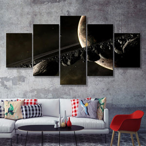 Closed Up Planet Saturn  5 Pieces Canvas Prints Wall Art - Painting Canvas, Multi Panels, 5 Panel, Wall Decor