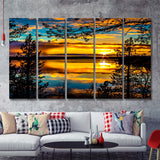 Clouds In The Sky In Sunset Silhouette 5 Pieces B Canvas Prints Wall Art - Painting Canvas, Multi Panels,5 Panel, Wall Decor