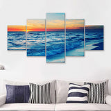 Cloudy Sunset Beach  5 Pieces Canvas Prints Wall Art - Painting Canvas, Multi Panels, 5 Panel, Wall Decor