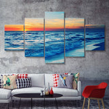 Cloudy Sunset Beach  5 Pieces Canvas Prints Wall Art - Painting Canvas, Multi Panels, 5 Panel, Wall Decor