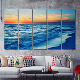 Cloudy Sunset Beach 5 Pieces B Canvas Prints Wall Art - Painting Canvas, Multi Panels,5 Panel, Wall Decor