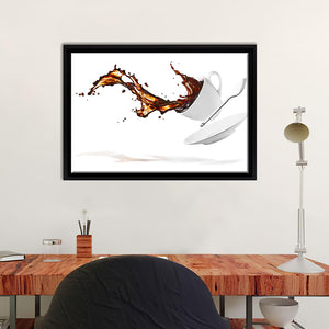 Coffee And Plate Falling And Splashing Framed Canvas Wall Art - Framed Prints, Canvas Prints, Prints for Sale, Canvas Painting