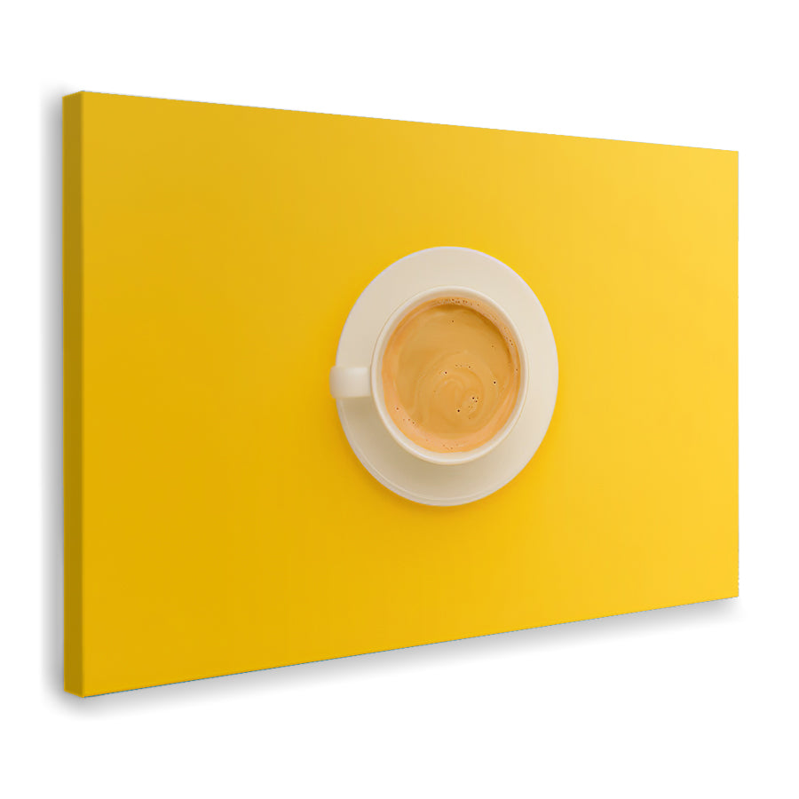 Coffee And Plate On Yellow Background Canvas Wall Art - Canvas Prints, Prints for Sale, Canvas Painting, Canvas On Sale