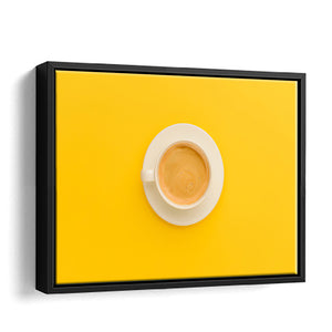 Coffee And Plate On Yellow Background Framed Canvas Wall Art - Framed Prints, Canvas Prints, Prints for Sale, Canvas Painting