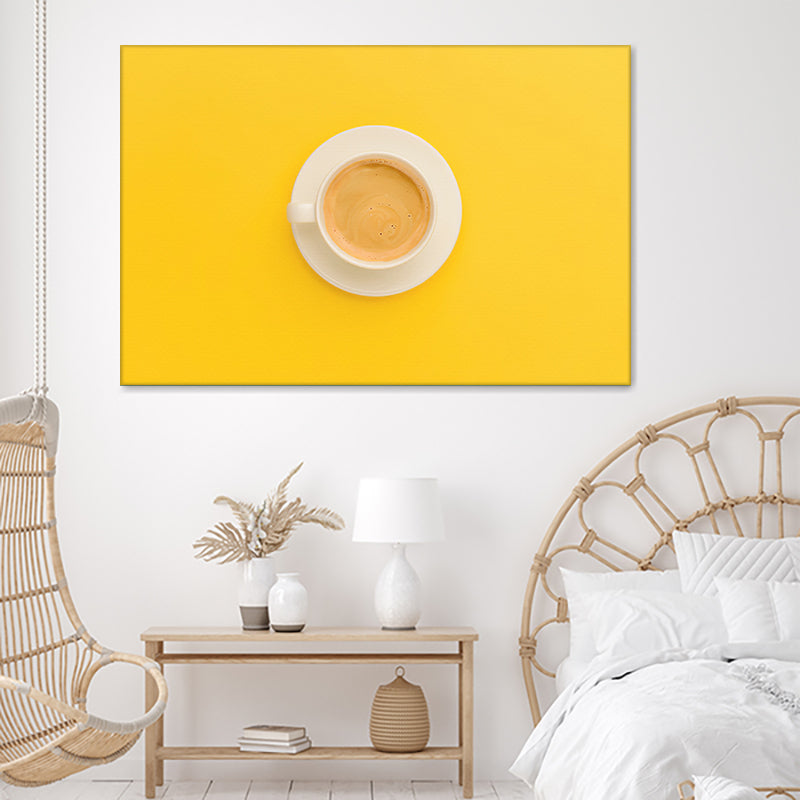 Coffee And Plate On Yellow Background Canvas Wall Art - Canvas Prints, Prints for Sale, Canvas Painting, Canvas On Sale