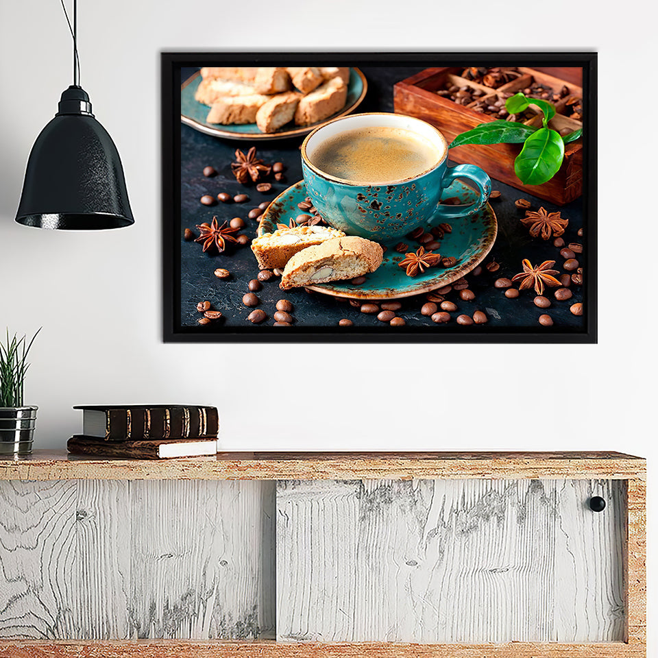 Coffee And Rustic Cookies Framed Canvas Wall Art - Framed Prints, Canvas Prints, Prints for Sale, Canvas Painting
