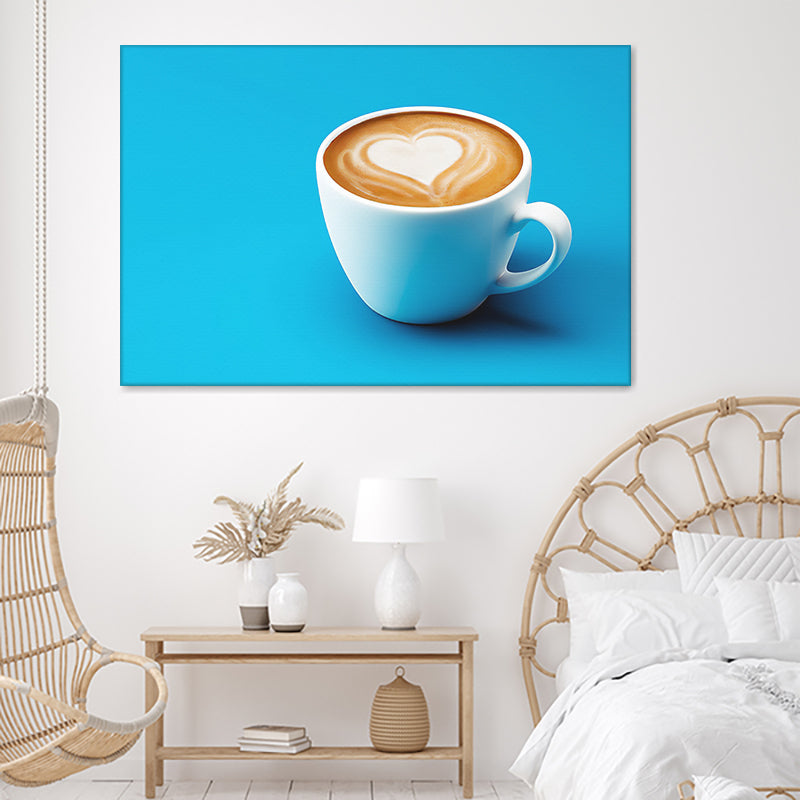 Coffee Heart Blue Background Canvas Wall Art - Canvas Prints, Prints for Sale, Canvas Painting, Canvas On Sale