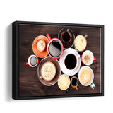 Coffee In Different Colored Cups Framed Canvas Wall Art - Framed Prints, Canvas Prints, Prints for Sale, Canvas Painting