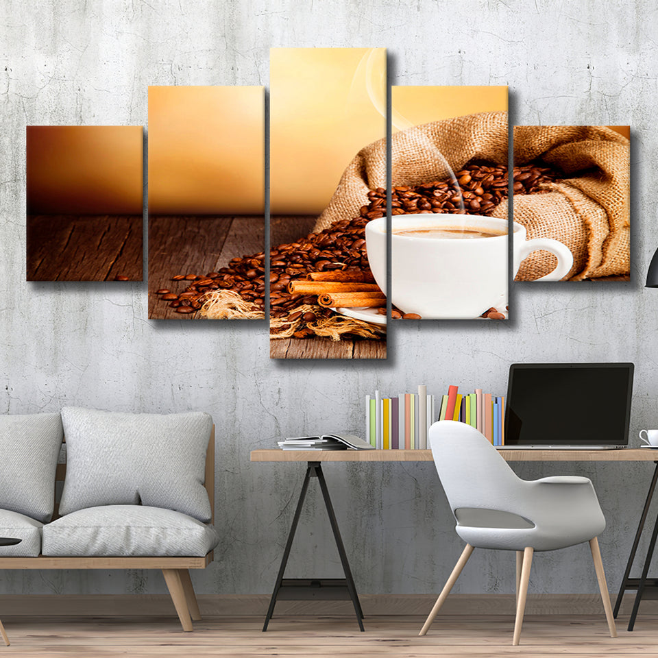 Coffee Wall Art 5 Piece Canvas Prints Wall Art Decor, Multi Panels, Mixed Canvas