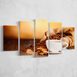 Coffee Wall Art 5 Piece Canvas Prints Wall Art Decor, Multi Panels, Mixed Canvas