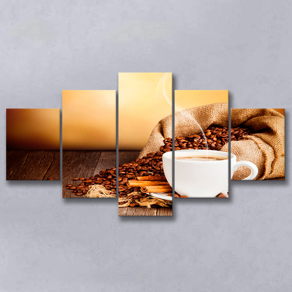 Coffee Wall Art 5 Piece Canvas Prints Wall Art Decor, Multi Panels, Mixed Canvas