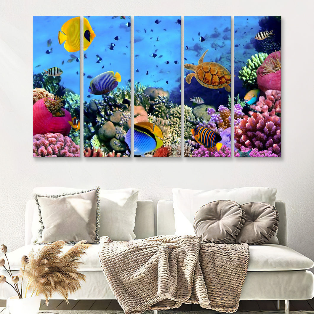 Color Fish And Marine Life 5 Pieces B Canvas Prints Wall Art - Painting Canvas, Multi Panels,5 Panel, Wall Decor