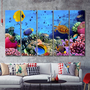 Color Fish And Marine Life 5 Pieces B Canvas Prints Wall Art - Painting Canvas, Multi Panels,5 Panel, Wall Decor