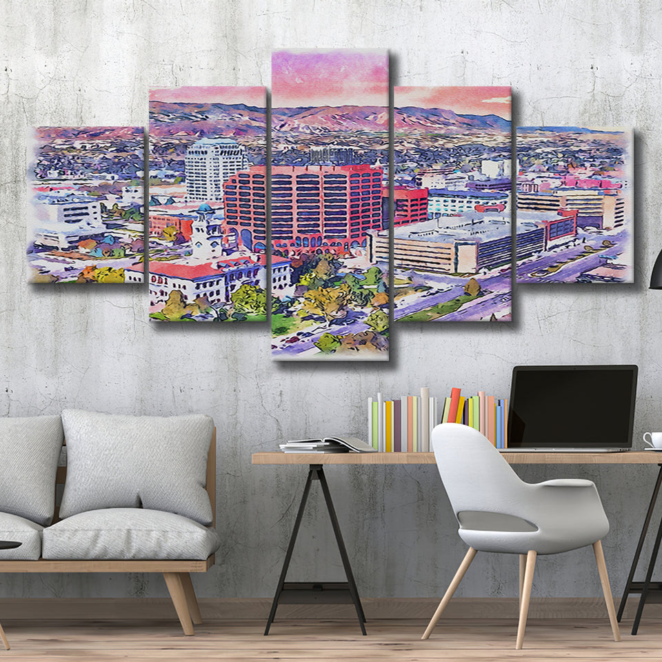 Colorado Springs Watercolor Colorado Springs Colorado, 5 Pieces, Multi Panel Canvas Prints Wall Art Decor