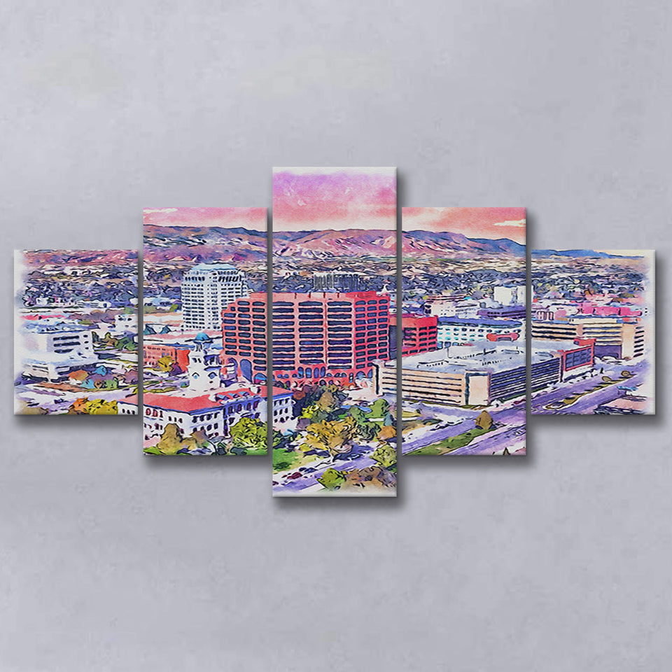 Colorado Springs Watercolor Colorado Springs Colorado, 5 Pieces, Multi Panel Canvas Prints Wall Art Decor
