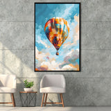 Colorful Air Balloon Water Color Painting Wall Art Framed Canvas Prints Wall Art, Floating Frame, Large Canvas Home Decor