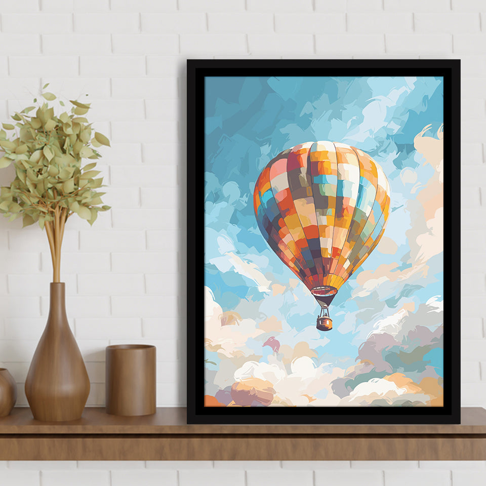 Colorful Air Balloon Water Color Painting Wall Art Framed Canvas Prints Wall Art, Floating Frame, Large Canvas Home Decor