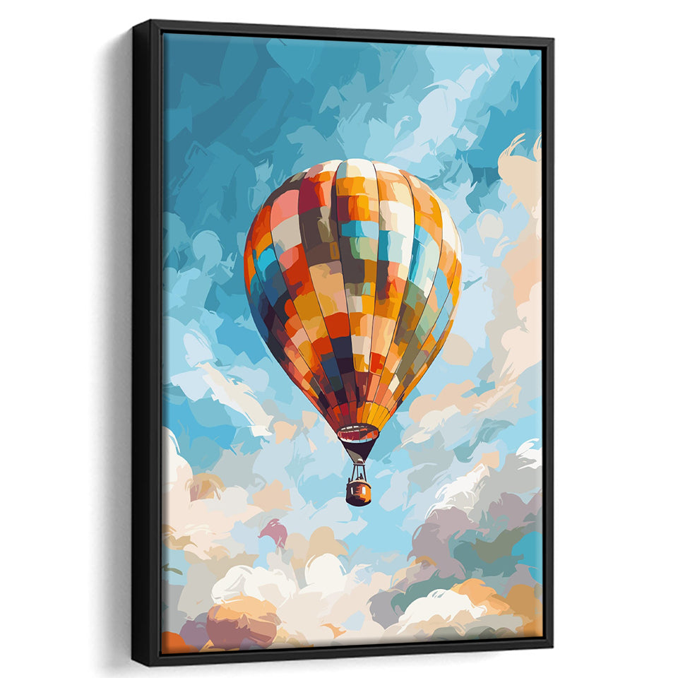 Colorful Air Balloon Water Color Painting Wall Art Framed Canvas Prints Wall Art, Floating Frame, Large Canvas Home Decor